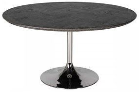 Masa rotunda cu blat din lemn de stejar Blackbone 75 x 140 x 140 cm neagra