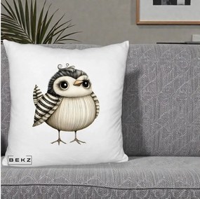 Perna Decorativa Pui Elegant Alb-Negru, 40x40 cm, Alb Pufos, Husa Detasabila, Perna Inclusa, BEKZ®