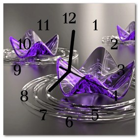 Ceas de perete din sticla pătrat Sticla Flori Art Violet