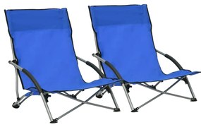 vidaXL Scaune de plajă pliante, 2 buc., albastru, material textil