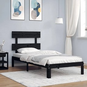3193500 vidaXL Cadru de pat cu tăblie 3FT, single, negru, lemn masiv