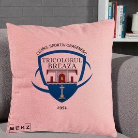 Perna Personalizata CSO Tricolorul Breaza 1951, 40x40 cm, Roz, Husa Detasabila, Perna Inclusa, BEKZ®