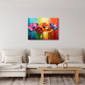 Tablou pe sticlă - Cinci flori colorate (70x50 cm)