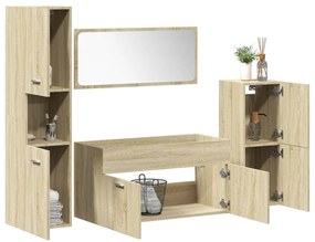 vidaXL Set mobilier de baie, 4 piese, stejar sonoma, lemn prelucrat