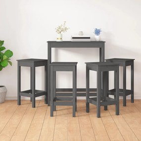 3124699 vidaXL Set mobilier de bar, 5 piese, gri, lemn masiv de pin