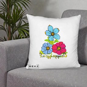 Perna Decorativa Trei Flori Grafice Pop Art, 40x40 cm, Alb Pufos, Husa Detasabila, Perna Inclusa, BEKZ®