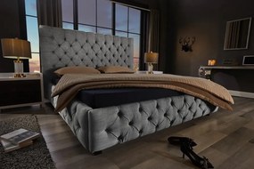 Pat elegant tapitat cu tesatura gri, PARIS CHESTERFIELD 180x200cm