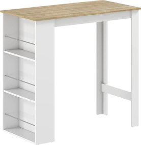HOMCOM Masă de Bar cu 3 Polițe și Bară de Protecție, Blat de Bucătărie din Oțel și PAL, 112x57x106 cm, Alb | Aosom Romania