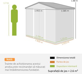 Outsunny Șopron de Grădină din Oțel cu 2 Uși Glisante, Negru, 2,6 m² | Aosom Romania