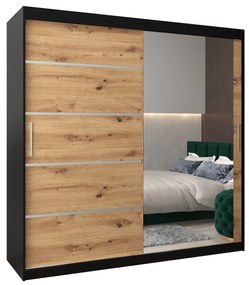 Dulap de haine 200 cm cu oglindă Verika 2 200 (negru + stejar artisan). 1064227