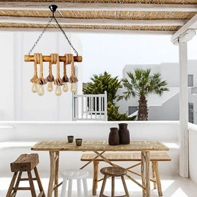 Lustra rustica fabricata manual cu 6 pendule din lemn si sfoara KOS