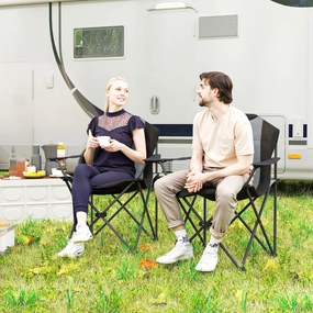 Outsunny Lot de 2 scaune pliante camping rembursate cu spătar înalt cu suport pentru pahar, greutate 120 kg, gri închis | Aosom Romania