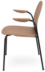 Scaune de dining maro coniac/în culoare naturală cu cotiere/stivuibile 2 buc. cu aspect de lemn de nuc Book – Gazzda