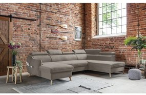 Colțar maro deschis extensibil cu tapițerie din catifea (cu colț pe partea dreaptă/în formă de "U") Sweet Harmony – Miuform