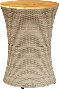 vidaXL Masă laterală de grădină, formă de tobă, bej, poliratan/lemn