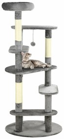 PawHut Copac pentru Pisici, Turn pentru Pisici cu Stâlpi de Zgâriat, Pat pentru Pisici cu Minge de Jucărie, Ø60x136 cm, Gri  | Aosom Romania
