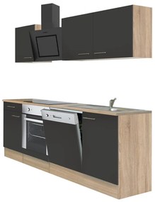 Mobilă de bucătărie Yorki 220, corp din stejar sonoma, față antracit satinat cu element inferior al cuptorului