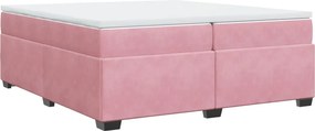 vidaXL Pat box spring cu saltea, roz, 200x200 cm, catifea