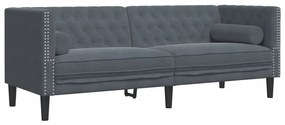 372694 vidaXL Canapea Chesterfield cu pernuțe/3 locuri, gri închis, catifea