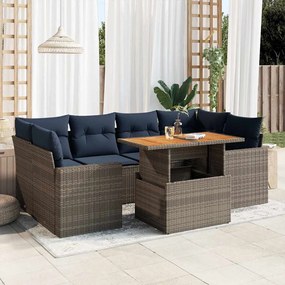 vidaXL Set canapele de grădină, 7 piese, cu perne, gri, poliratan