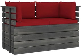 3061740 vidaXL Canapea grădină din paleți, 2 locuri, cu perne, lemn masiv pin