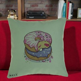 Perna Decorativa Donuts Roz si Mov, 40x40 cm, Verde, Husa Detasabila, Perna Inclusa, BEKZ®