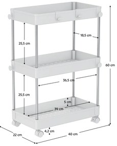 Etajera cu roti, alba, ALIOL TIP 1