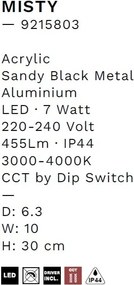 Aplica de perete LED baie IP44 MISTY negru