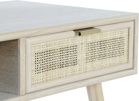 Consolă hol în stil japandi, din lemn de paulownia, natur, cu 2 sertare cu ratan împletit, nișă deschisă și mânere aurii, 78 x 120 x 42,5 cm, „Sully”