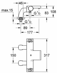 Baterie cada - dus termostatata Grohe Grohtherm 2000 crom cu montaj pe cada