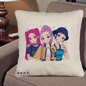 Perna Personalizata K-pop HUNTRX Trio Anime Stele, 40x40 cm, Bej Canapea, Husa Detasabila, Perna Inclusa, BEKZ®