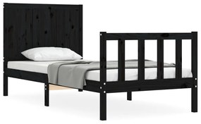 3192585 vidaXL Cadru de pat cu tăblie Small Single, negru, lemn masiv