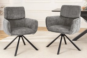 Set de 2 scaune pivotante, Metal Negru, Chenille Gri, UNIQUE A-46321 VC