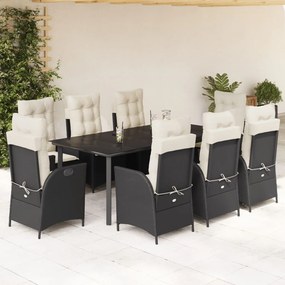 3213173 vidaXL Set mobilier de grădină cu perne, 9 piese, negru, poliratan