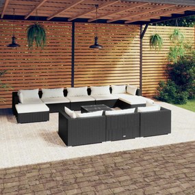3102047 vidaXL Set mobilier de grădină cu perne, 11 piese, negru, poliratan