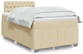 vidaXL Pat box spring cu saltea, crem, 120x200 cm, textil
