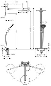 Coloana dus cu baterie si termostat Hansgrohe, Raindance Select S240, 2 jeturi, crom