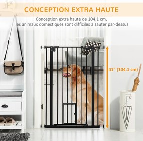 PawHut Barieră de siguranță pentru animale de 104,1Î  cm cu ușă închidere automată sistem de dublă blocare negru | Aosom Romania