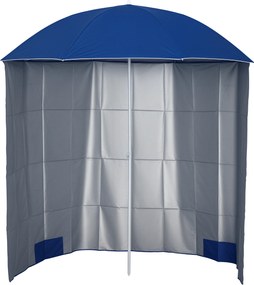 Outsunny Umbrelă de Plajă cu Perdea Laterală, Săculeți pentru Nisip și Țăruși, Ø220x220 cm, Albastru | Aosom Romania