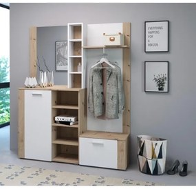 Panou pentru hol cu oglindă KEVIN, maro/alb