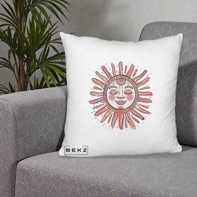 Perna Decorativa Soare Roz Tribal, 40x40 cm, Alb Pufos, Husa Detasabila, Perna Inclusa, BEKZ®