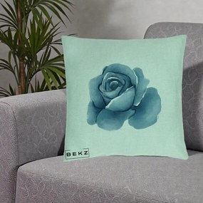 Perna Decorativa Trandafir Albastru Acuarela, 40x40 cm, Verde Menta, Husa Detasabila, Perna Inclusa, BEKZ®