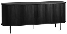 Comodă neagră joasă cu aspect de lemn de stejar cu ușă glisantă 76x180 cm Nola – Unique Furniture