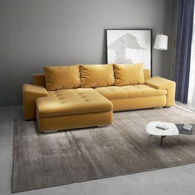 Colțar extensibil dumonde cu ladă de depozitare si sezut confortabil din spuma high-density, Leonardo Royal Mustar 260x185 cm