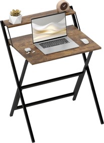 HOMCOM Birou pliabil 65,5 x 45 cm cu etajeră de depozitare pentru cameră, spații mici, maro rustic | Aosom Romania
