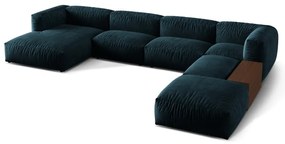 Colțar modular albastru închis cu tapițerie din catifea (cu colț pe partea dreaptă/în formă de "U") Martina – Micadoni