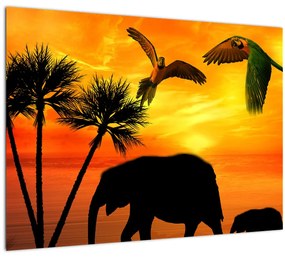 Tablou - papagaii cu elefanți (70x50 cm), în 40 de alte dimensiuni noi