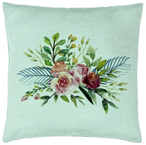 Perna Decorativa, Model Florale de vara, 40x40 cm, Verde Menta, Husa Detasabila, Burduf