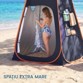 Outsunny Cort de Duș Pop-Up Impermeabil cu Acoperiș Detașabil, din Poliester 190T și Oțel, 152x152x200 cm, Albastru Închis | Aosom Romania