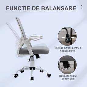 Vinsetto Scaun de Birou Ergonomic cu Suport Lombar din Țesătură, Gri | Aosom Romania